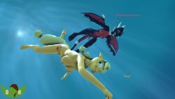 3d applejack_(mlp) breasts cynder friendship_is_magic my_little_pony spyro_the_dragon underwater