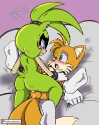 1boy 1girls anthro ass bare_back blue_eyes breasts female femdom fox furry gloves green_fur green_hair hair_tie idw_comics idw_publishing kitsunami_the_fennec legs_up miles_prower mobian_(species) nipples on_bed pepamintop piercing pussy sega sex sharp_teeth socks socks_only sonic_(series) sonic_the_hedgehog_(comics) sonic_the_hedgehog_(idw) sonic_the_hedgehog_(series) spread_legs straight surge_the_tenrec tails tails_the_fox tearing_up teeth tenrec testicles vaginal_penetration yellow_fur