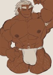 armpit_hair balls bara big_balls big_muscles big_penis bulge flaccid flexing fundoshi fundoshi_only male male_only marototori muscles muscular penis solo solo_male