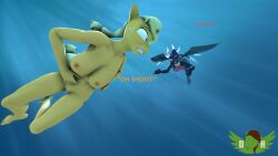 3d applejack_(mlp) breasts cynder friendship_is_magic my_little_pony spyro_the_dragon underwater