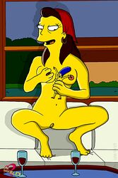 breasts claudia-r clothes color female female_only front_view giantess human indoors marge_simpson micro multiple_females multiple_girls nipples nude ruth_powers size_difference squatting tagme the_simpsons yuri