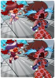 2d 2d_(artwork) 2girls bandai_namco brown_hair brown_hair_female buildings chasing chibi crossover crying female female/female female_focus female_only female_victim forced_kiss forced_kissing fucktoontv hair_covering_eyes human kazama_asuka king_of_fighters kiss_mark kiss_mark_on_belly kiss_mark_on_breast kiss_mark_on_chest kiss_mark_on_face kiss_mark_on_pussy kissing lesbian_kiss naked naked_female nude nude_female purple_hair purple_hair_female red_hair red_hair_female red_lips red_lipstick red_lipstick_mark running running_away shermie_(kof) short_hair short_hair_female snk street tears tekken victim victim_female yuri