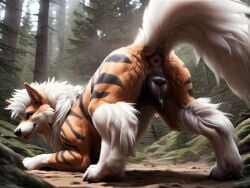 ai_generated anatomically_correct animal_genitalia animal_pussy anus arcanine ass_up black_body black_fur blue_eyes canine_pussy detailed detailed_anus detailed_eyes detailed_fur detailed_pussy feathering female feral fluffy fluffy_tail forest forest_background fur generation_1_pokemon genitals glistening glistening_genitalia looking_at_viewer looking_back looking_back_at_viewer low-angle_view moss multicolored_body multicolored_fur nature nature_background orange_body orange_fur plant pokemon_(species) polar_(director) presenting presenting_pussy pussy rear_view smile solo spread_legs spreading striped_body striped_fur stripes tail_up tree white_body white_fur