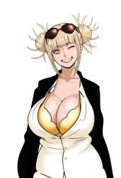 ai_generated alternate_costume bunanza_ cleavage cleavage_overflow female_only firm_breasts head_tilt himiko_toga huge_breasts loose_clothes my_hero_academia shades_above_head silly_face tagme toga_himiko