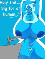 anon big_ass big_breasts big_butt big_penis blue_body blue_diamond_(steven_universe) blue_eyes blush larger_female licking_lips precum_drip