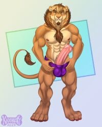 2015 4_toes abs abstract_background anthro artist_logo artist_name balls balls_outline barefoot biceps big_chest big_muscles big_penis body_hair broad_shoulders brown_body brown_fur brown_pawpads bulge calf_muscles cheek_tuft chest_tuft claws clothed clothing crotch_tuft detailed_bulge digitigrade erection facial_hair facial_tuft feet felid foreskin fur genital_outline genitals goatee green_eyes hand_on_crotch happy_trail hi_res huge_cock humanoid_genitalia humanoid_penis kadohusky lion logo looking_at_viewer male mammal mane muscular muscular_anthro muscular_male naughty_face nipples pantherine pawpads paws pecs penis pink_nipples pink_nose pink_penis quads retractable_claws serratus shaded simple_background skyedrin smile soft_shading solo standing stocky tail tail_tuft tall tan_body tan_fur teeth thick_limbs thick_penis tight_clothing toe_claws toes toothy_smile topless tuft underwear underwear_only