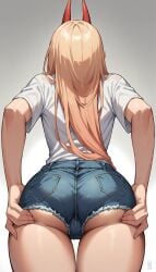 ai_generated ass ass_focus back_view big_ass blonde_hair chainsaw_man clothed denim_shorts female legs long_hair power_(chainsaw_man) solo