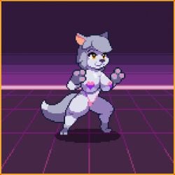 animated anthro big_breasts furry game_cg gray_fur heart_pasties pasties paws pixel_animation pixel_art spirit_valley thick_thighs thong wolf_ears wolf_girl