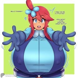 1girls 2024 2024_pokemon_teraleak 2d 2d_(artwork) big_breasts breasts breasts_bigger_than_head clothed clothed_female clothing crysnickel dialogue english english_dialogue english_text female female_only fully_clothed game_freak gigantic_breasts huge_breasts human nintendo pokemon pokemon_bw pokemon_bw2 pokemon_trainer simple_background skyla_(pokemon) solo solo_female talking_to_viewer text