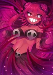 ankama breasts hoopyon_(artist) horns ombrage red_body red_hair rose_(flower) rose_petals roses skull skulls tagme wakfu