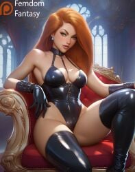 1girls ai_generated big breasts dominant domination explicit female femdom femdomfantasyai kim_possible nickelodeon nude obey ordering room rules throne worship