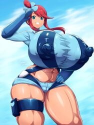 1girls areola ass big_areola big_ass big_breasts big_nipples big_thighs blue_eyes breasts erect_nipples female female_focus female_only gigantic_ass gigantic_breasts gigantic_thighs huge_areola huge_ass huge_breasts huge_nipples huge_thighs latina long_hair looking_at_viewer nintendo nipples nipples_visible_through_clothing pokemon pussy red_hair ryusuke_kh_(ryusuke_kyte_hagane) skyla_(pokemon) thick_hips thick_thighs thighs twintails