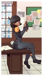 1girls 2d 2d_(artwork) artist_logo artist_name ass ass_focus background behind_view big_ass big_butt black_hair blush blush_lines blushed_face blushing_at_viewer blushing_female bodysuit bubble_butt dark-skinned_female dark_hair dark_skin desk emma_(pokemon) emma_(pokemon_legends:_z-a) fatlizardart feet female game_freak holding_phone looking_at_viewer looking_back looking_back_at_viewer matiere_(pokemon) matiere_(pokemon_legends:_z-a) missing_poster nintendo office office_desk on_desk on_table phone pokemon pokemon_humanoid pokemon_legends:_z-a presenting_ass seductive seductive_look seductive_pose sexy sexy_pose short_hair skin_tight smile smiling solo solo_female table thighs unzipped_bodysuit video_game video_game_character video_game_franchise video_games