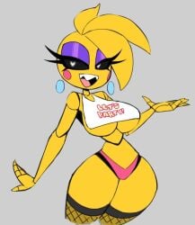 1girl bib ear_piercing female fishnet_legwear fishnet_stockings fishnets five_nights_at_freddy's five_nights_at_freddy's_2 nelljoestar pink_panties solo solo_female tagme toy_chica_(fnaf)