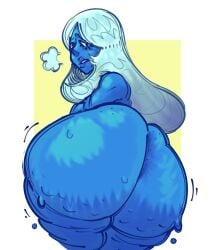 1girls anus_peek ass ass_focus ass_shake big_ass big_butt blue blue_body blue_diamond_(steven_universe) blue_eyes blue_hair blue_skin cellulite egstym female female_focus female_only freckles freckles_on_ass jigglie jiggling jiggling_ass jiggling_butt long_hair looking_at_viewer looking_back steven_universe sweaty sweaty_butt tagme