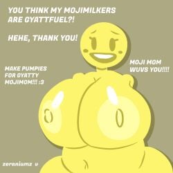 1girls anthro brainrot cringe emoji emoji_(race) huge_breasts rizz smiley_face text yellow_body zeraniumz