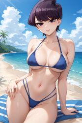 1girls ai_generated artist_request beach big_ass big_breasts blue_bikini curvy female haaz komi-san_wa_komyushou_desu komi_shuuko looking_at_viewer pointy_chin short_hair solo