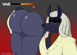 albus_(skullgirls) ass ass_bigger_than_head ass_cheeks big_ass black_fur blush carrying_over_shoulder furry lifebar massive_ass massive_butt skullgirls snakebd squigly unconscious voluptuous