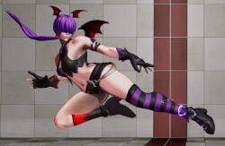 1girls athletic athletic_female bat bat_wings big_ass boots costume female gloves halloween halloween_costume king_of_fighters leather light-skinned_female light_skin long_hair pale_skin ponytail purple_hair shermie_(kof) shorts socks thick_thighs thighs tied_hair wide_hips wings