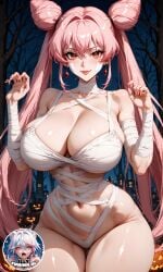 ai_generated bangs big_breasts bishoujo_senshi_sailor_moon black_lady curvy curvy_female curvy_figure female female_focus female_only halloween huge_breasts huge_thighs illyfurina large_breasts long_hair looking_at_viewer mummy mummy_costume naughty_face pink_hair pixai red_eyes seducing seduction seductive seductive_body seductive_eyes seductive_gaze seductive_look seductive_mouth seductive_pose seductive_smile smile smiling_at_viewer spooky stable_diffusion twintails waifu waifu_diffusion watermark woman_focus woman_only