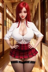 1girls ai_generated big_breasts breasts crystalmosong huge_breasts looking_at_viewer miniskirt original red_eyes red_hair seductive seductive_body seductive_look shiny_skin shirt solo_female solo_focus stable_diffusion voluptuous voluptuous_female wide_hips