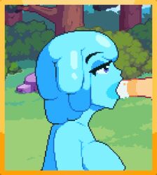 animated big_breasts blowjob blue_skin fellatio game_cg gif pixel_animation pixel_art slime_girl spirit_valley