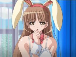 animated ass bed blush breasts brown_eyes brown_hair censored choker cuffs dress fake_animal_ears fake_tail hairband kunugi_ayano large_breasts long_hair longer_than_30_seconds longer_than_one_minute looking_at_viewer nipples no_bra nude panties pia_carrot_(series) piajong rabbit_ears rabbit_tail ribbon ribbon_choker sound tagme undressing video waitress