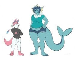 anthro ashwolves5 duo eeveelution female femboy ftm_transformation generation_1_pokemon generation_6_pokemon male nintendo overweight pokemon pokemon_(species) short_stack size_difference size_transformation sylveon transformation vaporeon