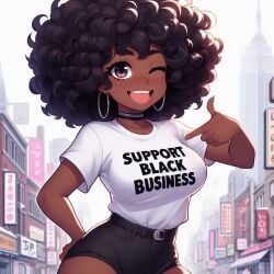 1girls afro_hair ai_generated brown_sugar dark_skinned_female female female_focus female_only lilmscumrag owned owned_bitch raceplay solo zaria_(lilmscumrag)