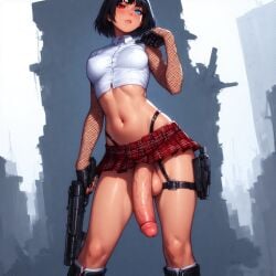 1futa ai ai_assisted ai_generated black_clothing black_legwear black_lingerie bodysuit bra breasts brown_hair bulge bulge_through_clothing cum cum_on_self cum_under_clothes dark_hair erect_nipples_under_clothes erection erection_under_clothes fishnets freckles futa_only futanari glistening glistening_body glistening_genitalia guns heterochromia hyper_penis intersex lady_(devil_may_cry) large_breasts latina lingerie pants_down penis pharaoh plated_skirt precum skirt thick_hips thick_thighs tight_clothes tight_clothing underwear wea weapon wet_clothes white_shirt