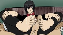 1boy 1girls animated cum cum_drip feet_on_penis femdom footjob mikasa_ackerman tagme video