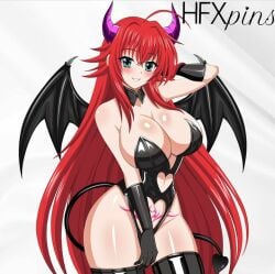 big_breasts cosplay hfxpins high_school_dxd red_hair rias_gremory succubus succubus_horns succubus_tail succubus_tattoo succubus_wings