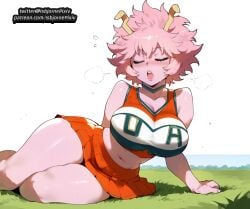 1boy ai_generated ashido_mina black_sclera boku_no_hero_academia cheerleader cheerleader_uniform dark_skin female huge_ass huge_cock large_ass large_breasts large_penis light_skin light_skinned_female mina_ashido my_hero_academia pink_eyes pink_hair