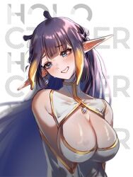 amatto big_breasts blush breasts cleavage elf elf_ears hololive hololive_english hololive_myth ninomae_ina'nis smile virtual_youtuber vtuber