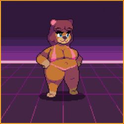 animated anthro bear_ears bear_girl big_breasts blue_eyes brown_fur chubby furry game_cg pixel_animation pixel_art spirit_valley thick thick_thighs