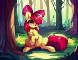 ai_generated apple_bloom_(mlp) ass earth_pony equid equine female feral friendship_is_magic furry hasbro horse mammal my_little_pony pony red_hair yellow_body yellow_fur