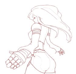 1girls ass belt big_ass female from_behind gloves jacket king_of_fighters kula_diamond leather_clothing legwear light-skinned_female light_skin long_hair long_sleeves looking_at_viewer looking_back medium_breasts pale-skinned_female pale_skin thick_thighs thighs