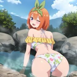 ai_generated ass ass_focus go-toubun_no_hanayome hot_spring nakano_yotsuba orange_hair swimsuit teasing