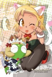 1boy angol_mois animal_ears asami blonde_hair cat_day cat_ears dark_skin female gyaru hair_ornament hairclip keroro keroro_gunsou maid one_eye_closed ribbon