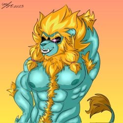 anthro armpit_hair azure_lion furry hand_behind_head lego lego_monkie_kid lion male male_only melo466lol mythology nude solo solo_male