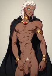 ai_generated black_cape blue_eyes dark_skin disney disney_villains earrings gay genderswap_(ftm) gold_jewelry jewelry male_focus male_only queen_la rodin666 rule_63 tarzan_(1999_film) the_legend_of_tarzan white_hair white_pubic_hair yaoi