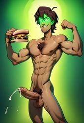 abs ai_generated armpit_hair balls body_hair eyes flaccid_penis foreskin gay glowing green hanna-barbera happy_trail male male_focus male_only multiversus muscular muscular_male penis rodin666 scooby-doo shaggy_rogers uncircumcised uncut warner_brothers yaoi