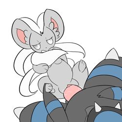 2016 cinccino clade couple dinosaur erection female furry looking_at_partner male missionary_position nintendo pcred566 penetration penis pokemon pokemon_mystery_dungeon pussy pussy_juice rampardos simple_background vaginal_penetration video_games