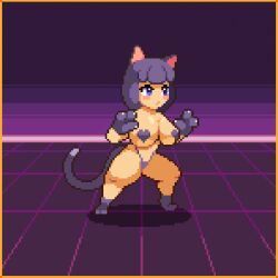 animated blue_eyes cat_ears cat_paws cat_tail catgirl game_cg gray_hair heart_pasties pasties paws pixel_animation pixel_art spirit_valley thong