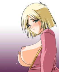 1girls 2011 blonde_hair breasts earth_federation female gundam hang_on_(circle) human large_breasts light-skinned_female light_skin looking_at_viewer mobile_suit_gundam nipples sayla_mass short_hair solo