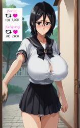 ai_generated big_breasts black_hair bleach breasts female kuchiki_rukia large_breasts medium_hair miniskirt school school_uniform sex_invitation sexually_suggestive short_hair skirt solo uniform