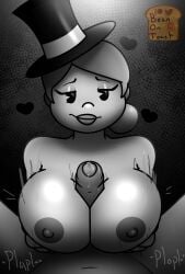 2024 2d 2d_(artwork) 2d_artwork areola areolae artist_logo artist_name beanontoast bendy_and_the_ink_machine big_breasts brenda_(clover) clover_(or3o) dick_between_boobs female monochrome nipples original_character paizuri plap titjob