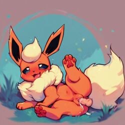 1boy ai_generated cum_in_pussy disembodied_penis eeveelution female feral feral_on_human flareon looking_pleasured male on_side pokemon spread_legs vagina vaginal_penetration