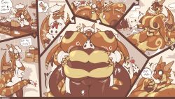 anthro areola bakery baronflint belly big_belly big_breasts body_size_growth breast_expansion breasts brown_body building building_destruction chef_hat clothing destruction dialogue dragon eating expansion female food food_creature genitals hat headgear headwear hi_res huge_belly huge_breasts huge_thighs hyper hyper_breasts hyper_thighs macro multicolored_body mythological_creature mythological_scalie mythology nipples nude scalie signature size_transformation solo speech_bubble stuffing text thick_thighs thigh_expansion torn_clothing transformation twikinzy vulva wardrobe_malfunction weight_gain
