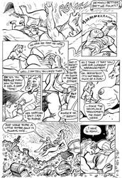 2013 anthro areola big_breasts breasts comic cunnilingus dialog dragon english_text equine erect_nipples euro_salamander female gustav here_there_be_dragons horse huge_breasts karno laugh male moans monochrome nipples nude oral oral_sex pussy sex text tongue vaginal_penetration zashy